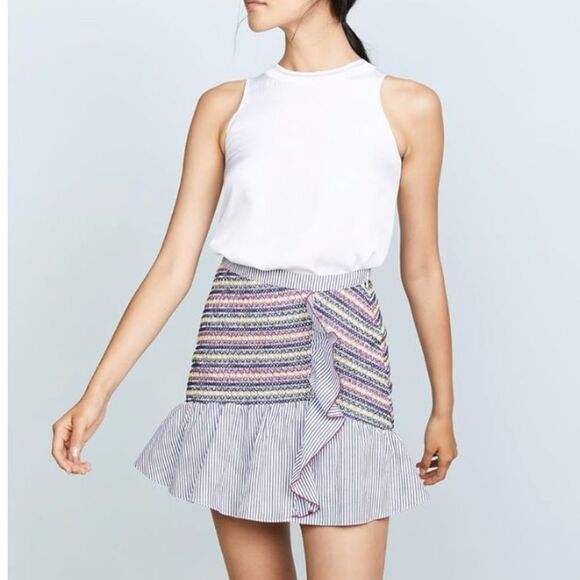 PARKER NWT Jordon Fitted Smocked Stretch Ruffle Mini Skirt Womens 8 Preppy Fairy - Picture 1 of 14